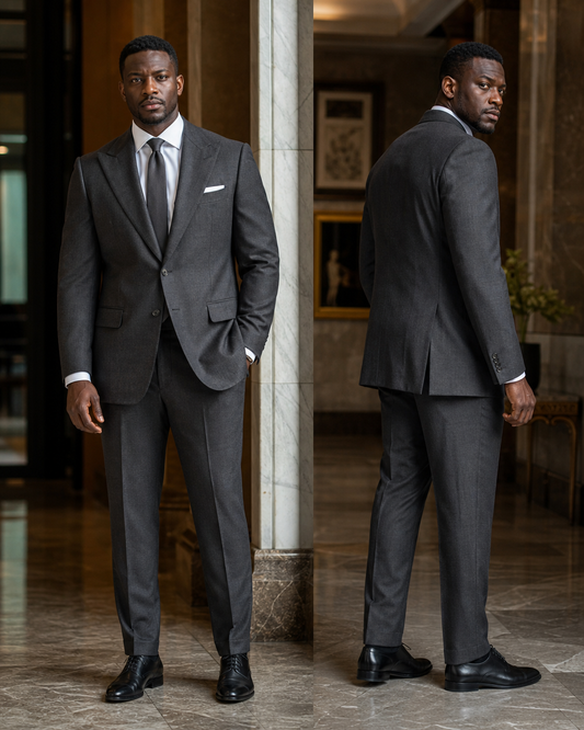 Plus Size Charcoal Linen Suit - Custom Made to Measure side back view