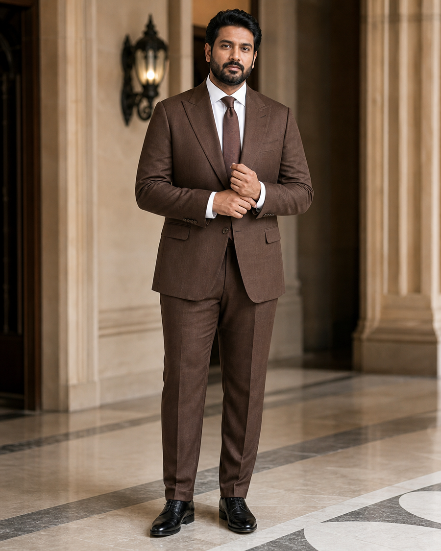 Plus Size Chocolate Linen Suit — Custom Made to Measure
