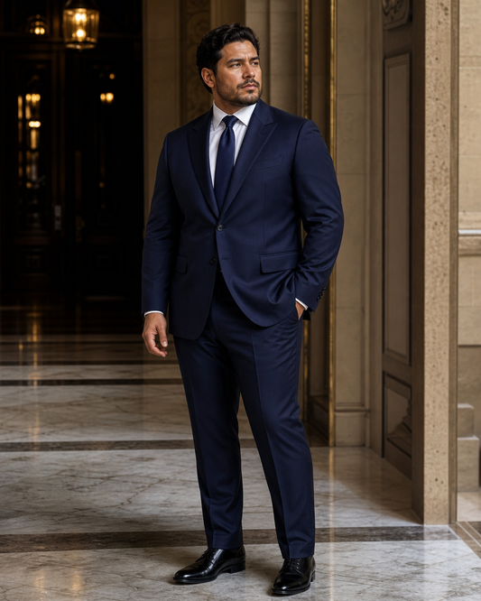 Plus Size Navy Wool Suit - Custom Made to Measure side back view