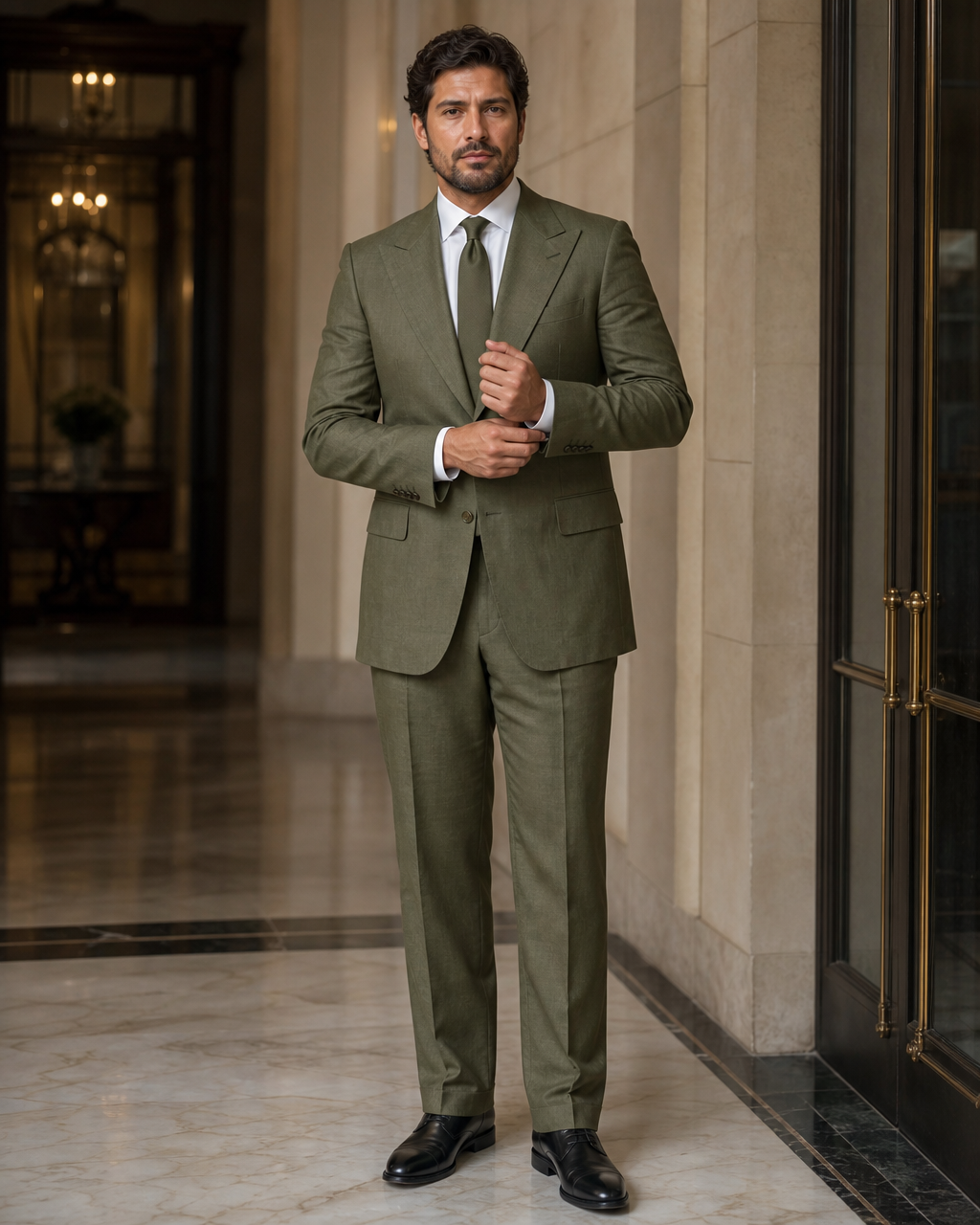 Plus Size Olive Linen Suit — Custom Made to Measure