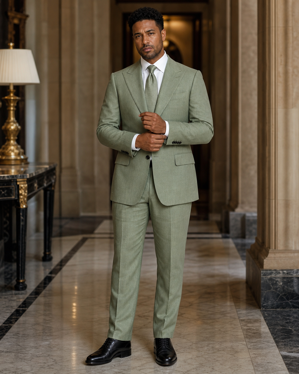 Plus Size Sage Green Linen Suit — Custom Made to Measure