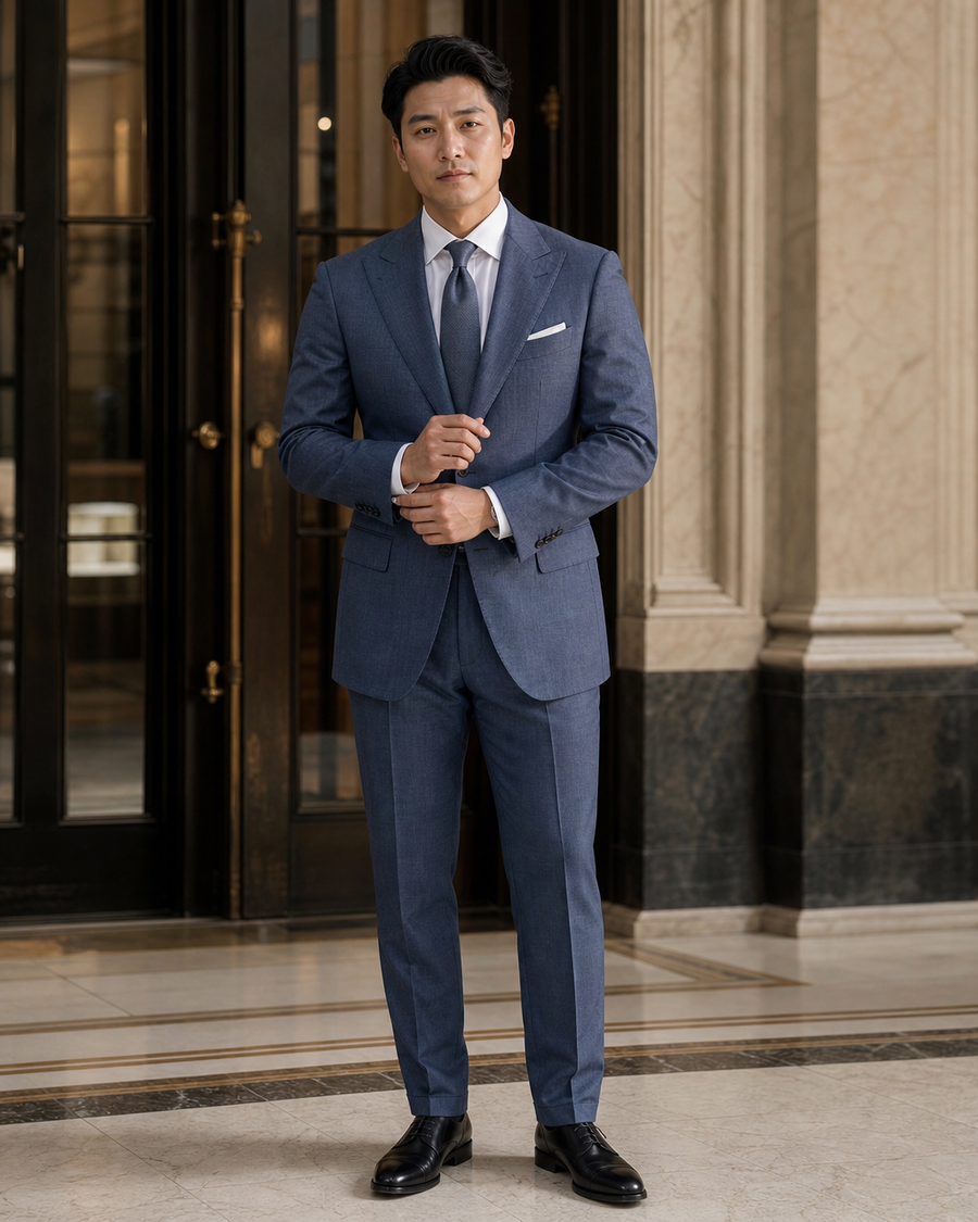Plus Size Slate Blue Linen Suit — Custom Made to Measure