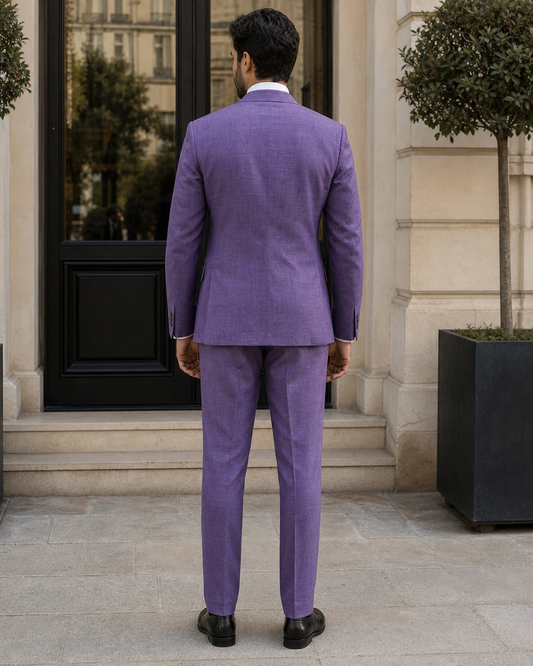Purple Linen Peak Lapel Suit - Custom Made to Measure back view