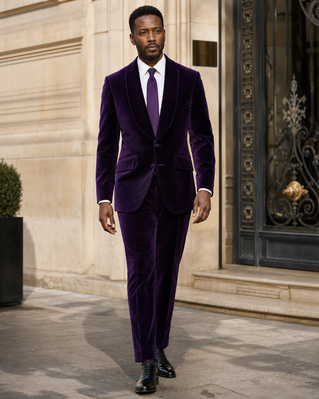 Purple Velvet Shawl Lapel Suit — Custom Made to Measure