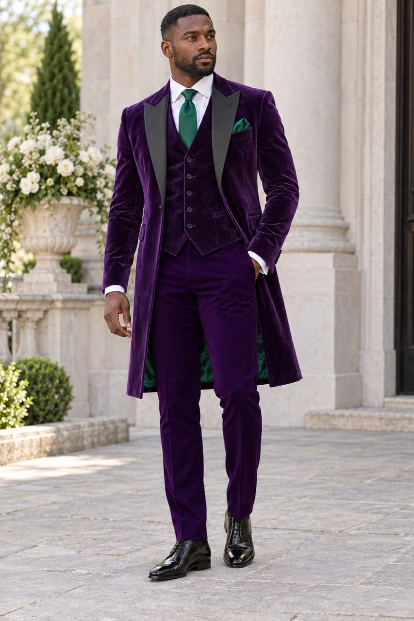 Purple Velvet Tailcoat Three-Piece Suit — Custom Made to Measure