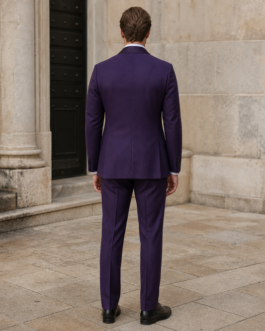 Purple Wool Shawl Lapel Suit - Custom Made to Measure back view