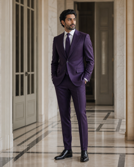 Purple Wool Winter Suit - Custom Made to Measure side back view