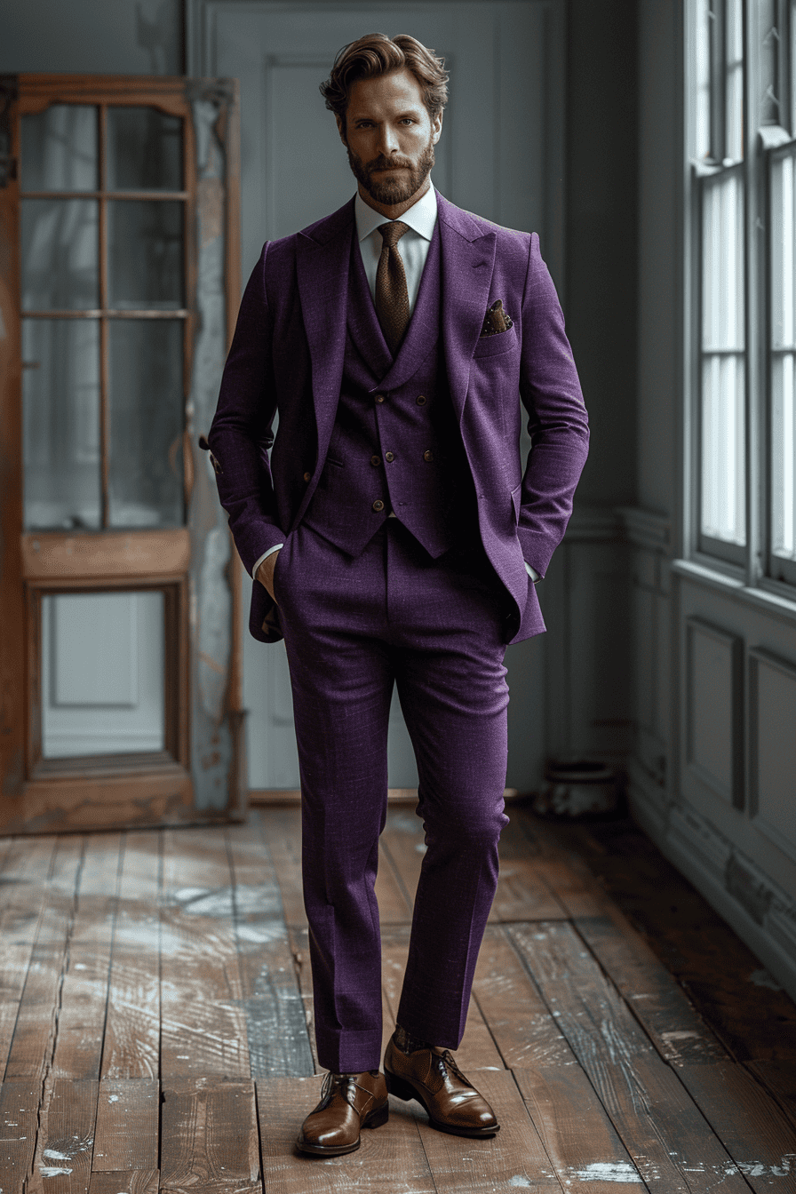 Purple Silk Blend Cocktail Party Suit — Custom Made to Measure