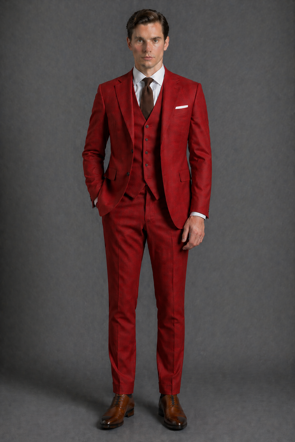 Red Wool Slim Fit Suit — Custom Made to Measure