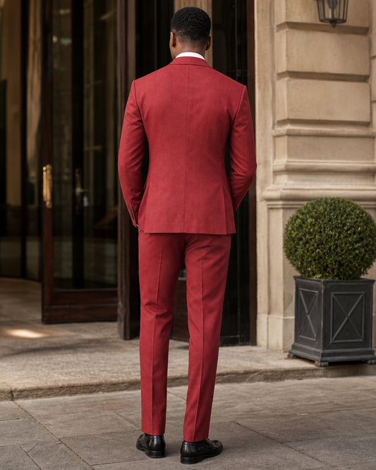 Red Linen Peak Lapel Suit - Custom Made to Measure back view