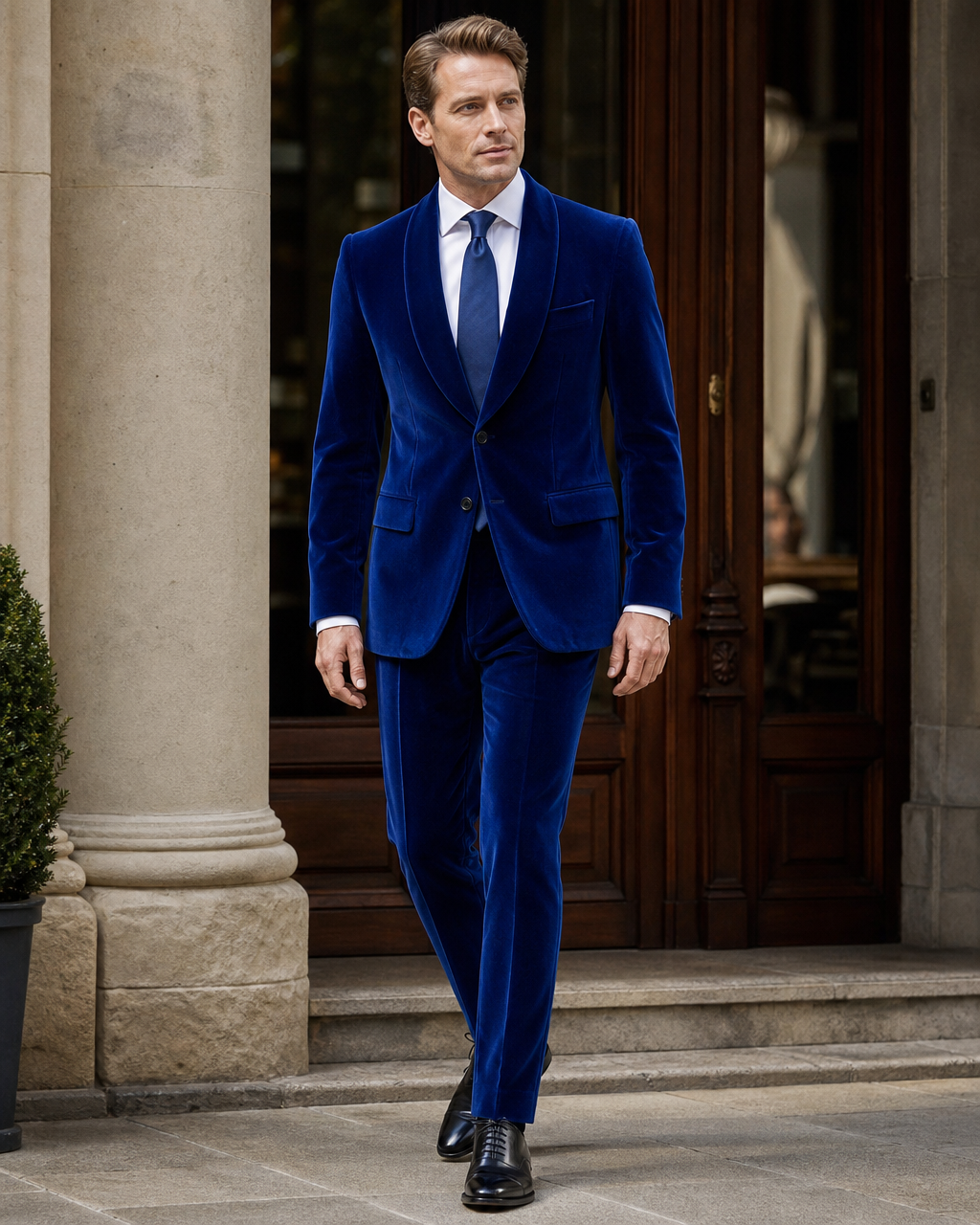 Royal Blue Velvet Shawl Lapel Suit — Custom Made to Measure