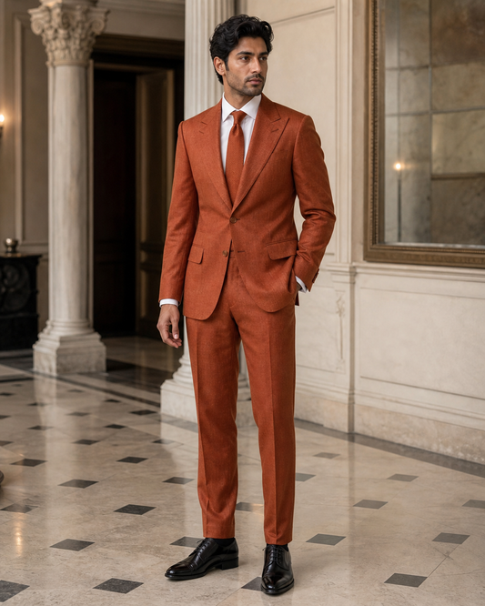 Rust Linen Beach Wedding Suit - Custom Made to Measure side back view