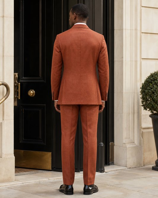 Rust Linen Peak Lapel Suit - Custom Made to Measure back view