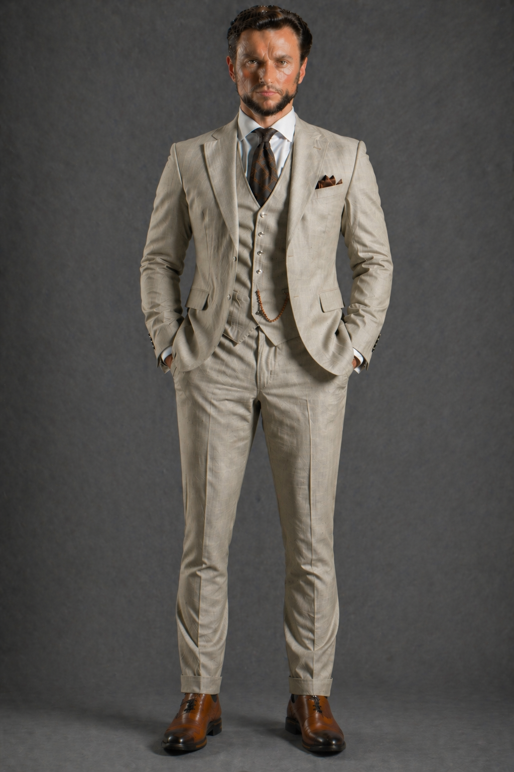 Sage Beige Linen Slim Fit Suit — Custom Made to Measure