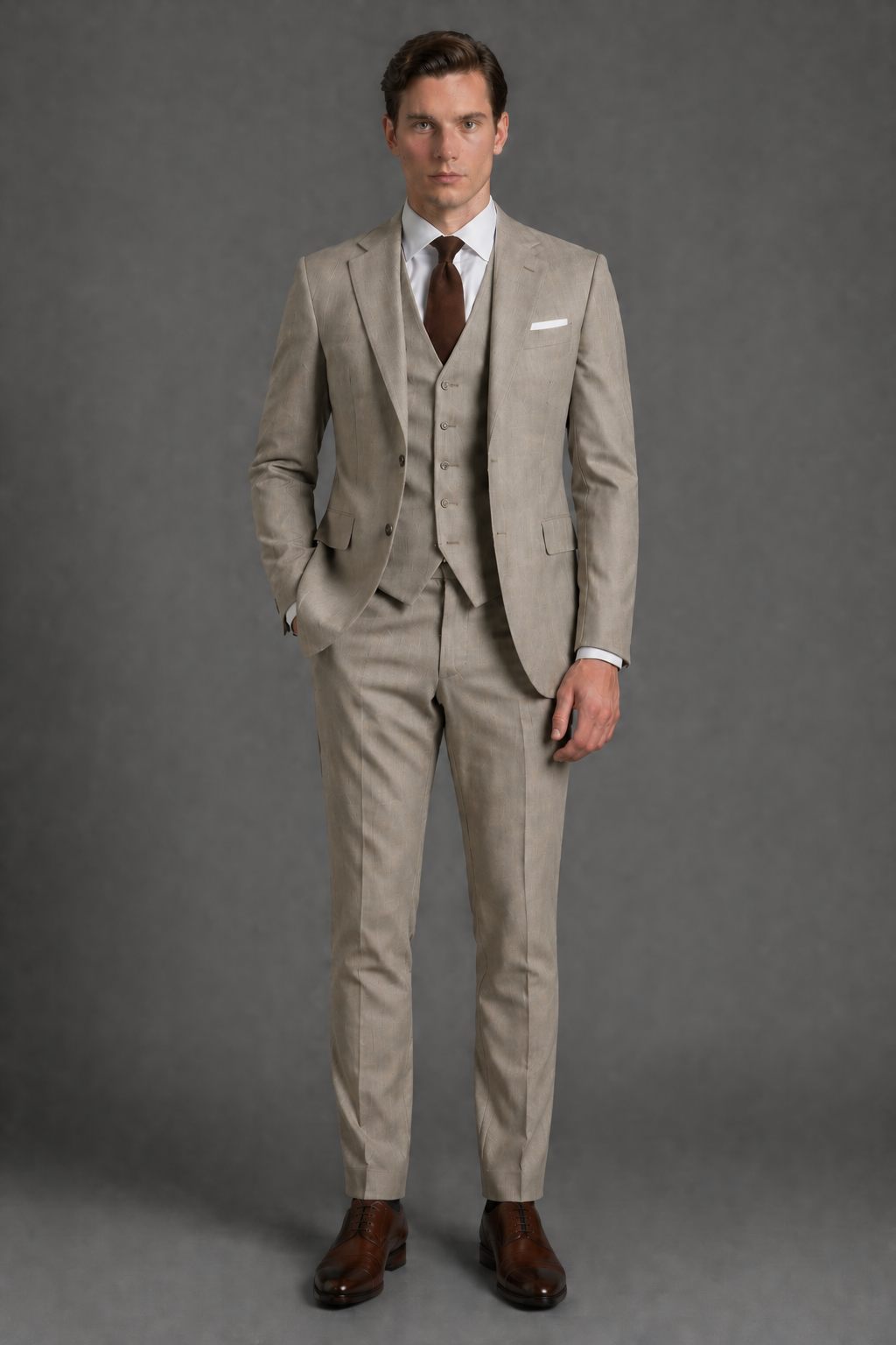 Sage Beige Wool Father of the Bride Suit — Custom Made