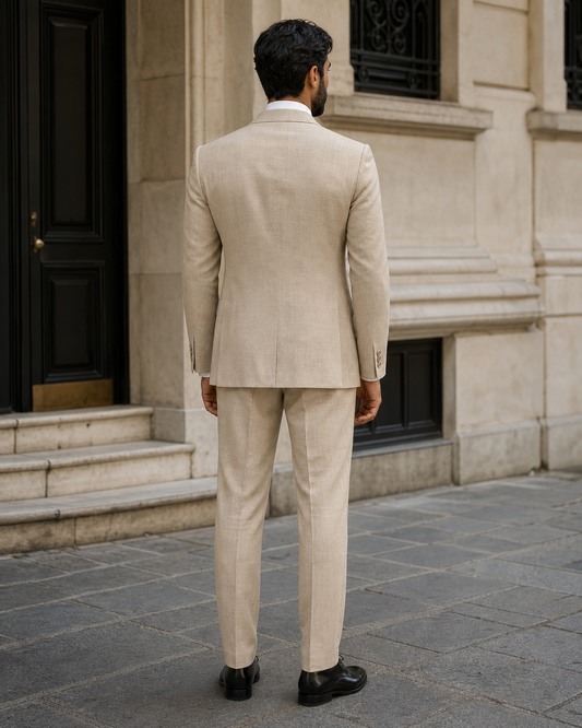 Sand Linen Peak Lapel Suit - Custom Made to Measure back view