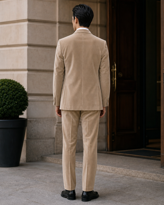 Sand Velvet Shawl Lapel Suit - Custom Made to Measure back view