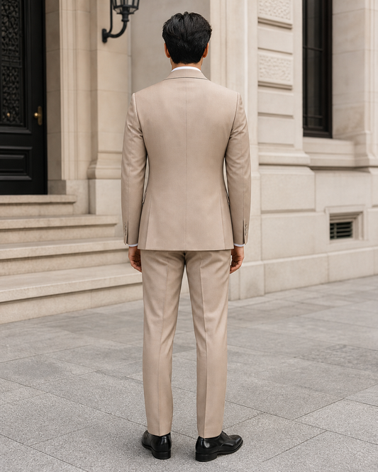 Sand Wool Shawl Lapel Suit - Custom Made to Measure back view