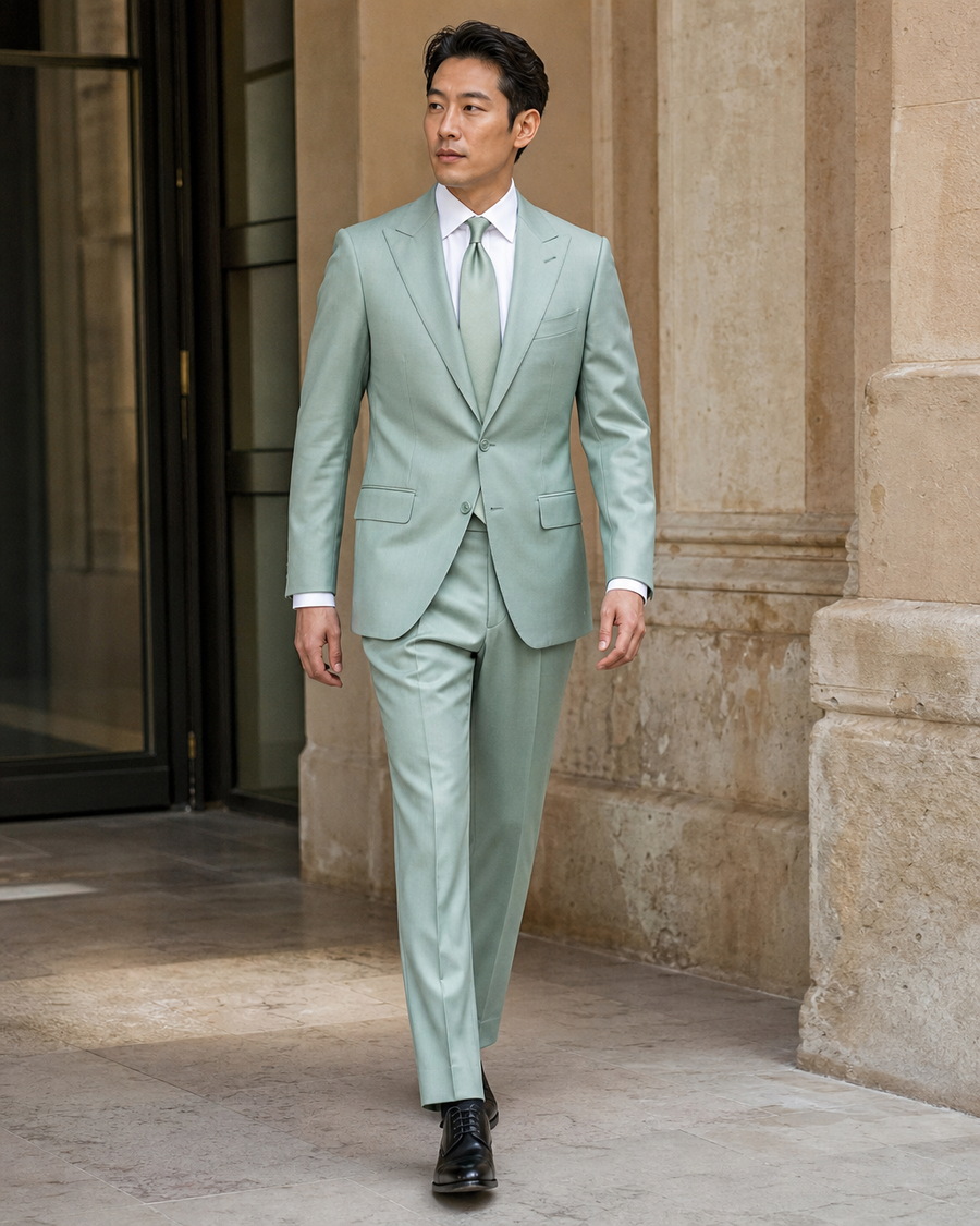 Seafoam Silk Blend Peak Lapel Suit — Custom Made to Measure