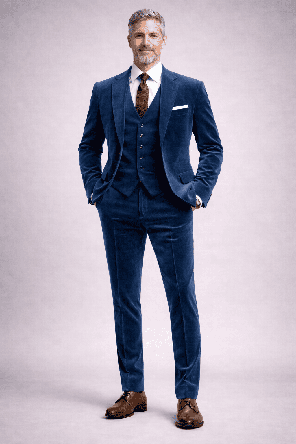 Slate Blue Velvet Slim Fit Suit — Custom Made to Measure