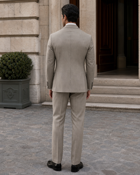 Stone Wool Shawl Lapel Suit - Custom Made to Measure back view