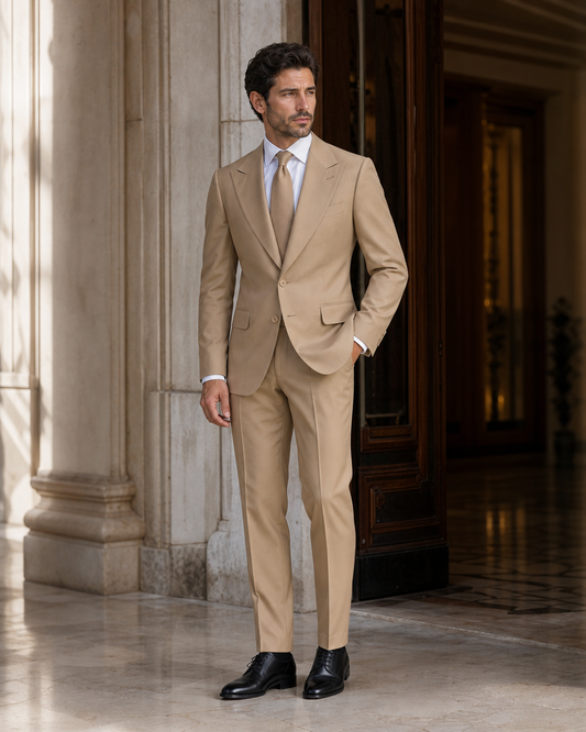 Tan Cotton Summer Suit - Custom Made to Measure side back view