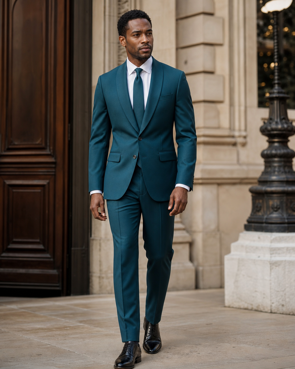Teal Wool Shawl Lapel Suit — Custom Made to Measure
