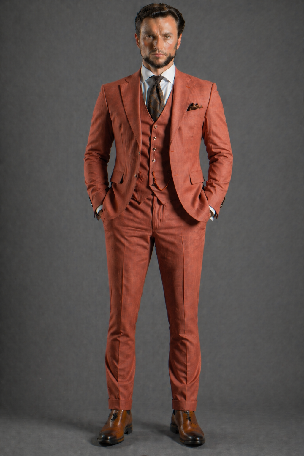 Terracotta Linen Slim Fit Suit — Custom Made to Measure