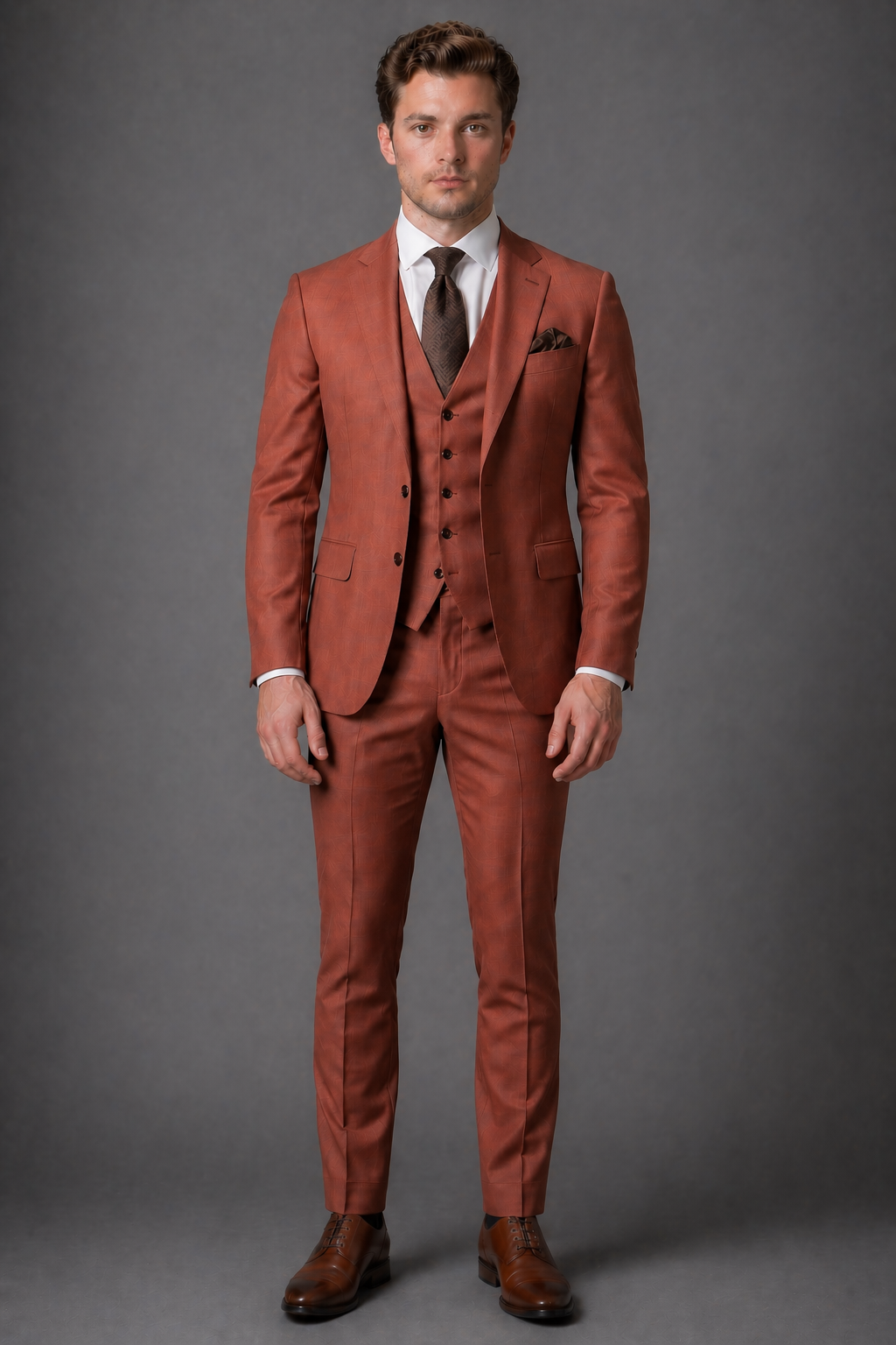 Terracotta Wool Slim Fit Suit — Custom Made to Measure