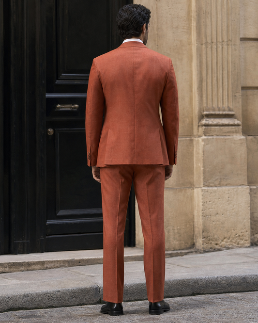 Terracotta Linen Peak Lapel Suit - Custom Made to Measure back view