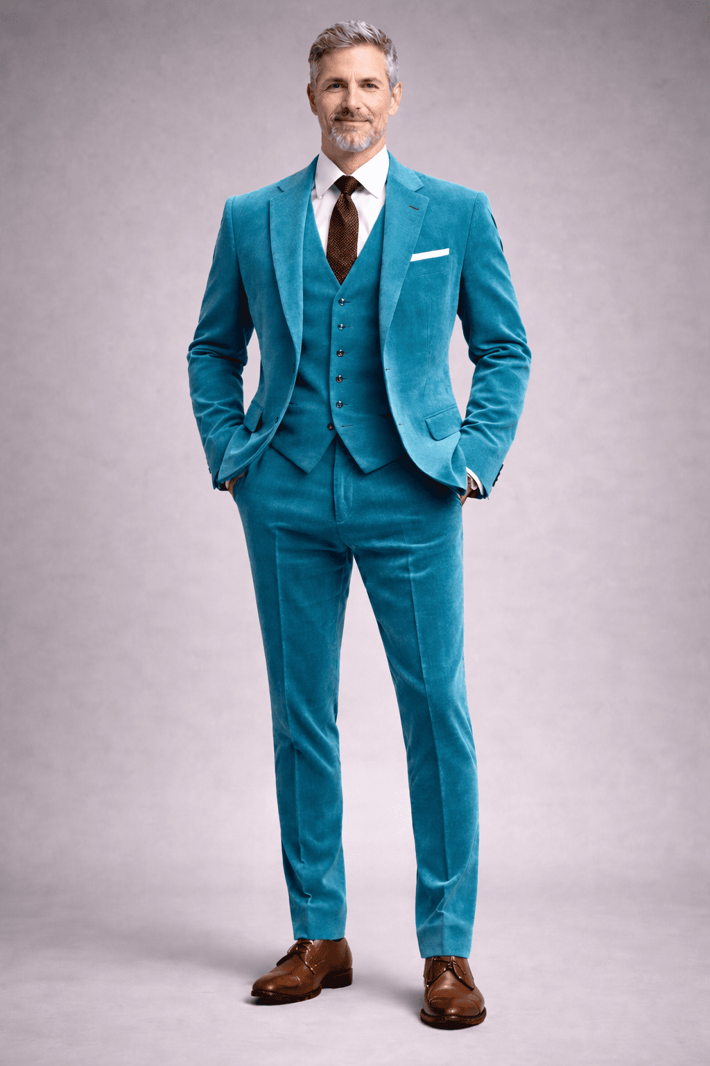 Turquoise Velvet Slim Fit Suit — Custom Made to Measure