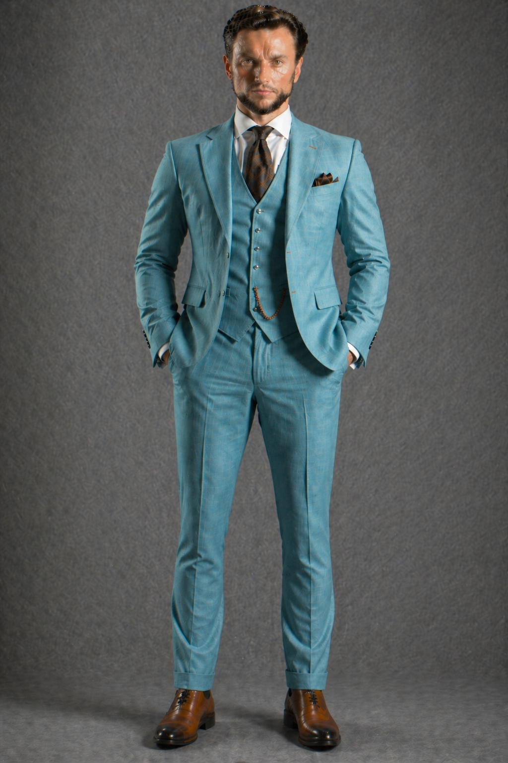 Turquoise Wool Father of the Bride Suit — Custom Made