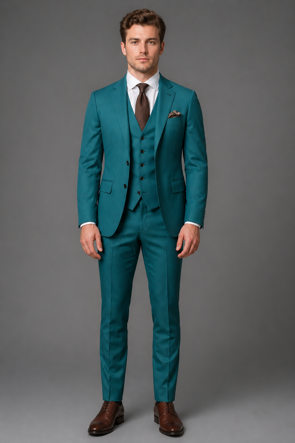 Turquoise Wool Slim Fit Suit — Custom Made to Measure