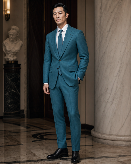 Turquoise Flannel Winter Suit - Custom Made to Measure side back view