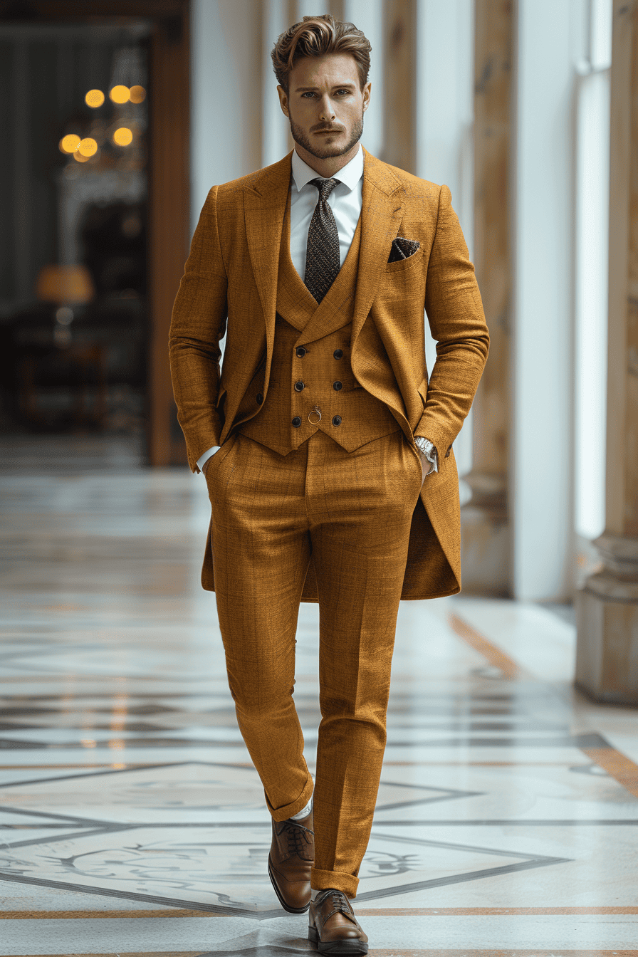 Warm Mustard Linen Wedding Suit — Custom Made to Measure