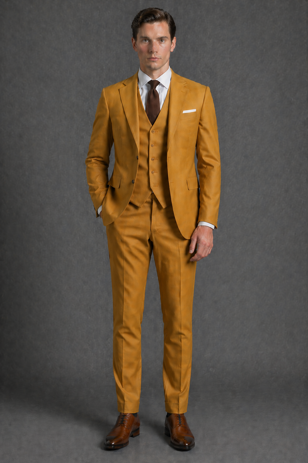 Warm Mustard Wool Slim Fit Suit — Custom Made to Measure
