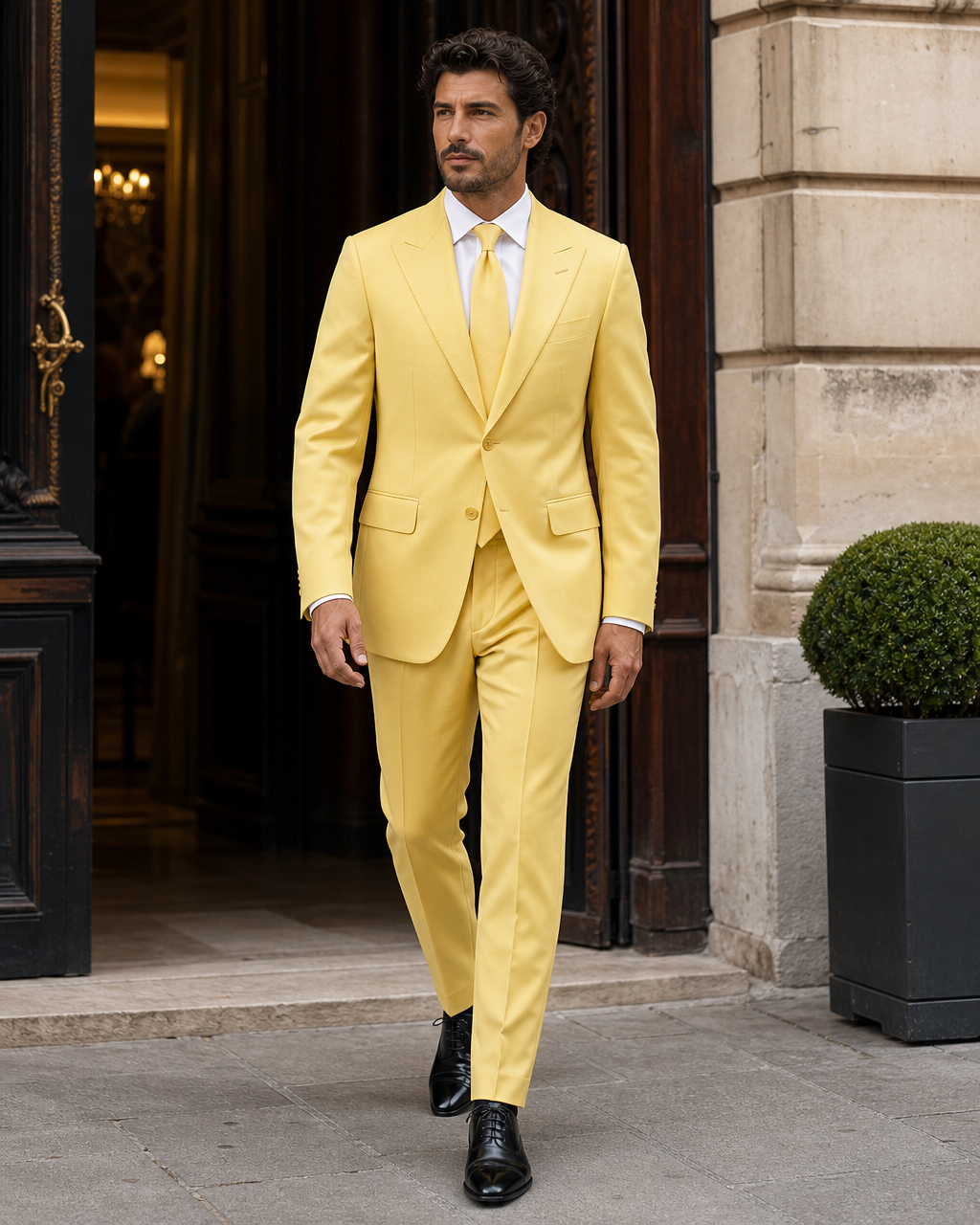 Yellow Silk Blend Peak Lapel Suit — Custom Made to Measure