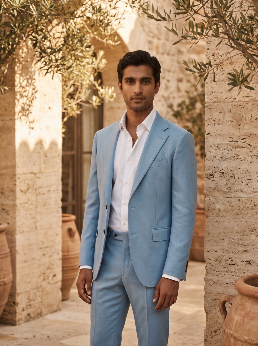 Baby Blue Wool Groomsmen Suit — Custom Made to Measure