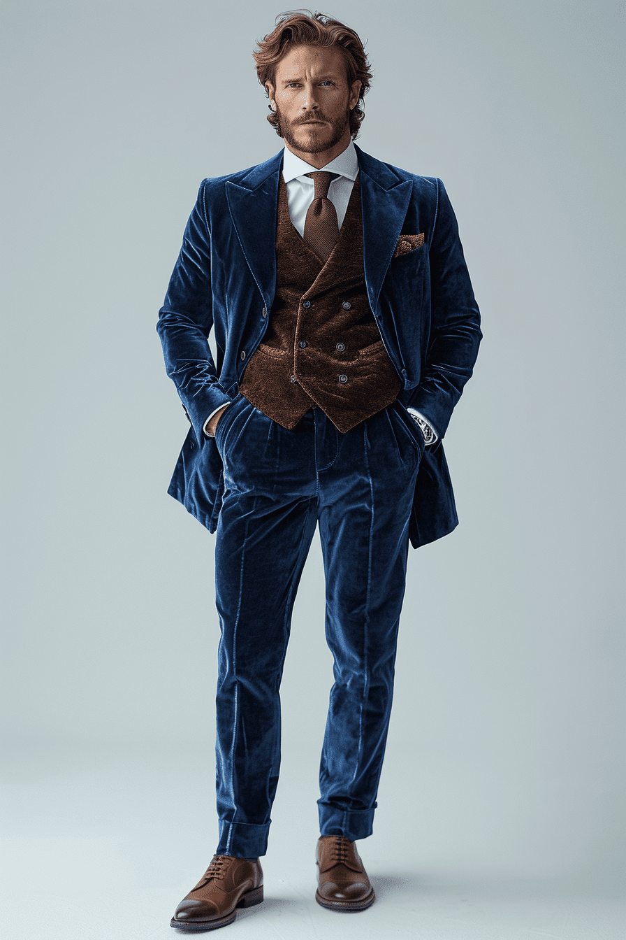 Baby Blue Velvet Cocktail Party Suit — Custom Made to Measure