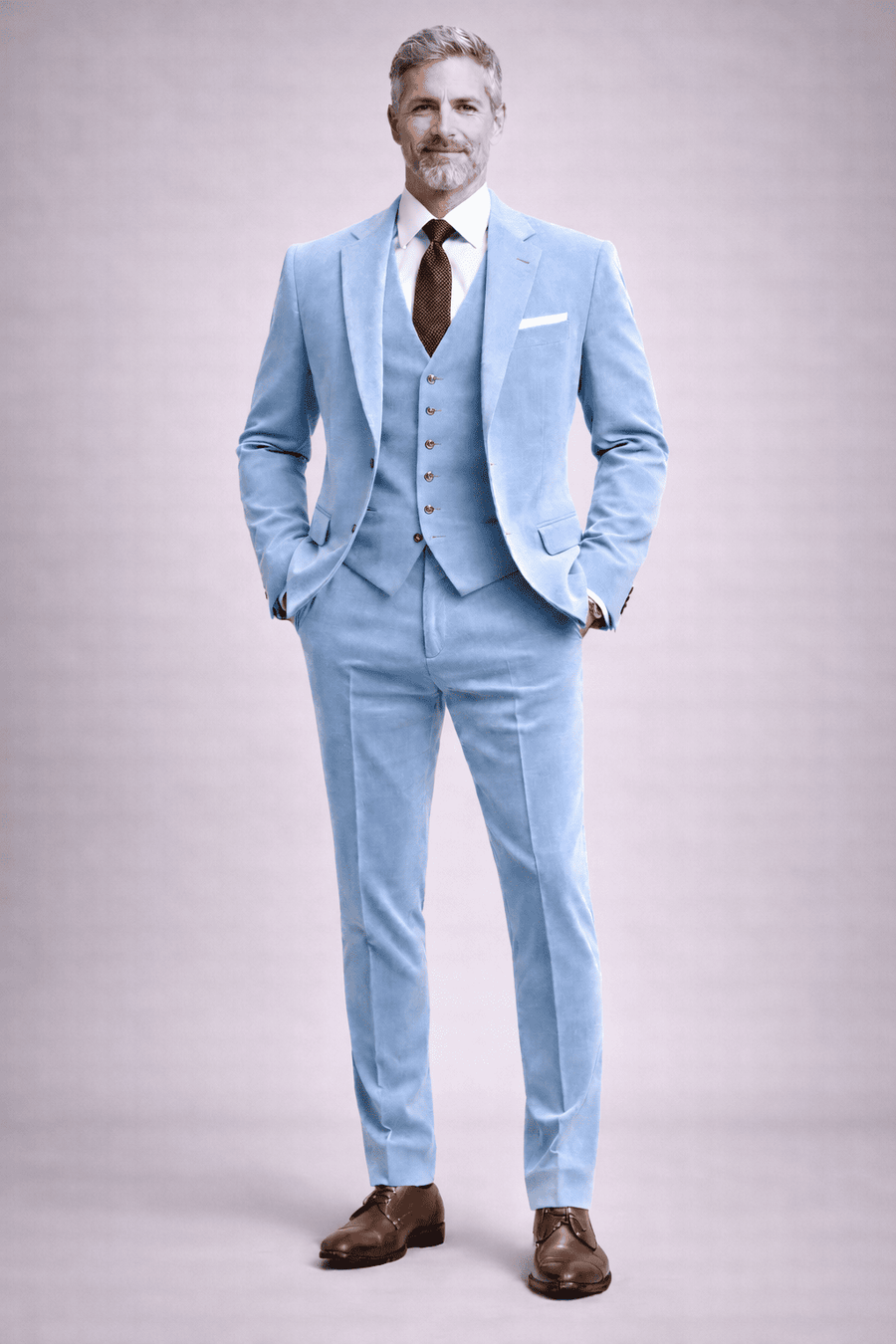 Baby Blue Velvet Slim Fit Suit — Custom Made to Measure