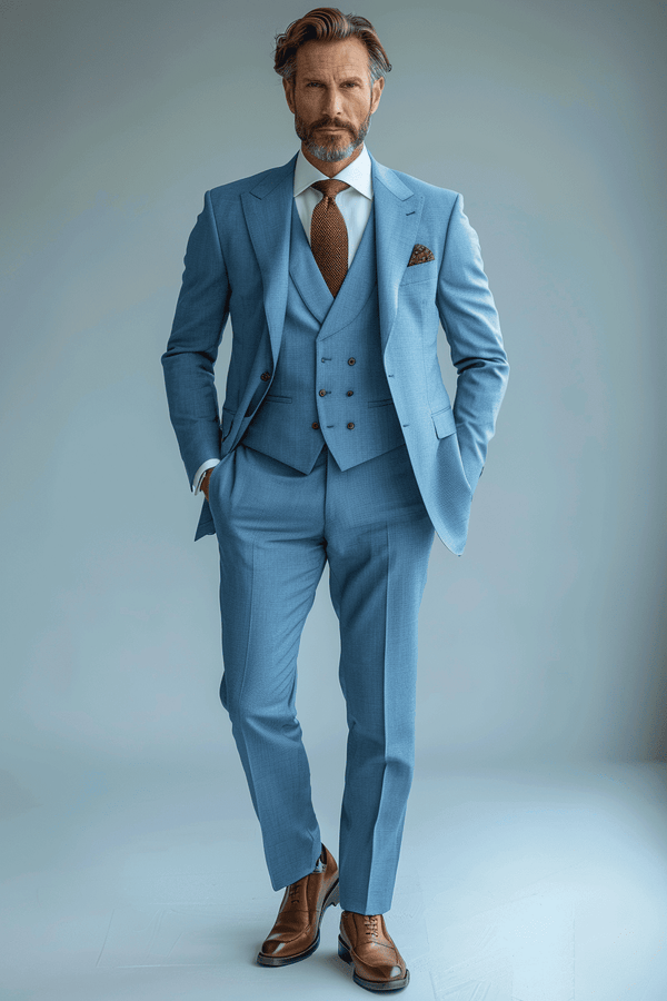 Baby Blue Wool Cocktail Party Suit — Custom Made to Measure
