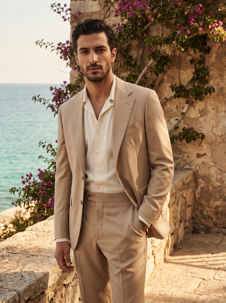 Beige Silk Blend Suit — Custom Made to Measure