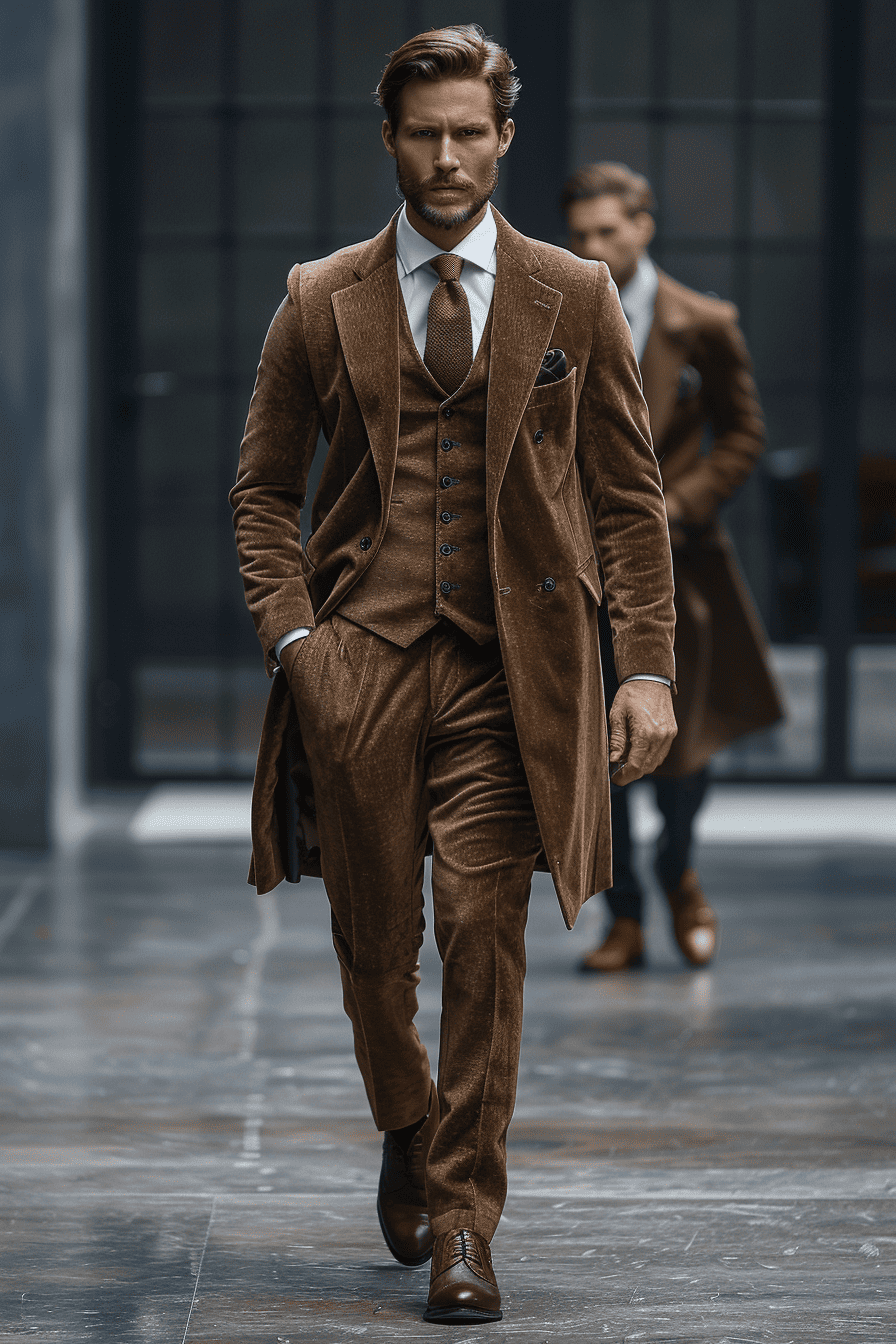 Beige Velvet Cocktail Party Suit — Custom Made to Measure