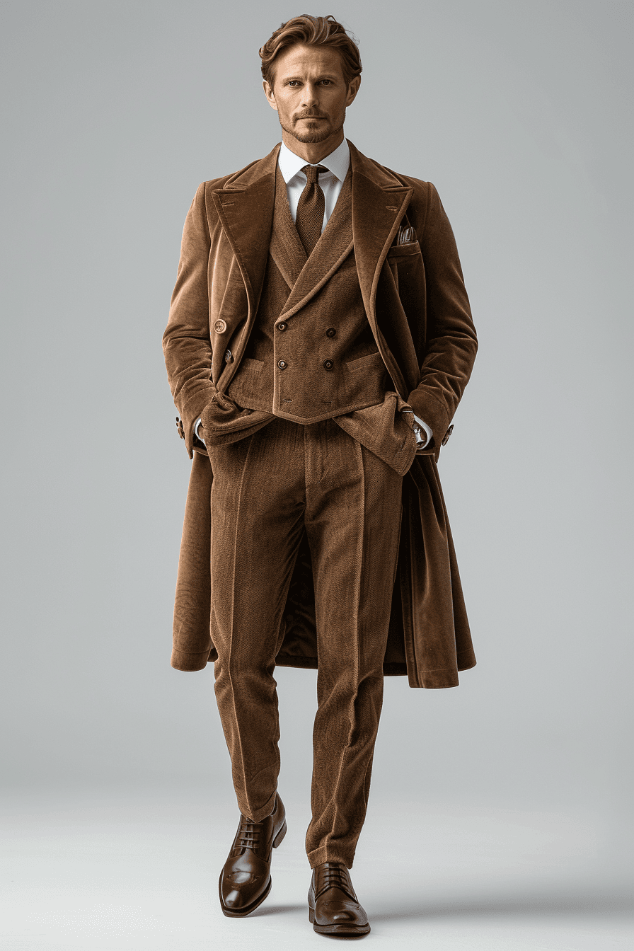 Beige Velvet Graduation Suit — Custom Made to Measure