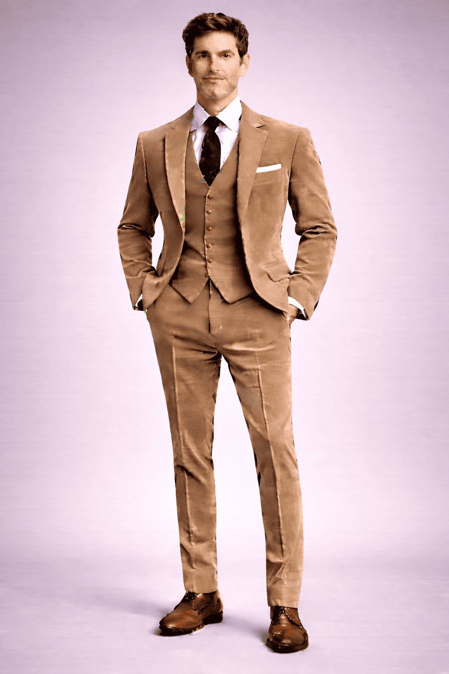 Beige Velvet Slim Fit Suit — Custom Made to Measure