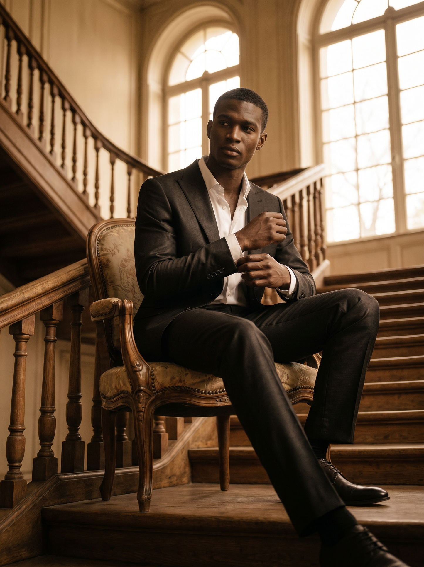 Black Silk Blend Suit — Custom Made to Measure - seated view