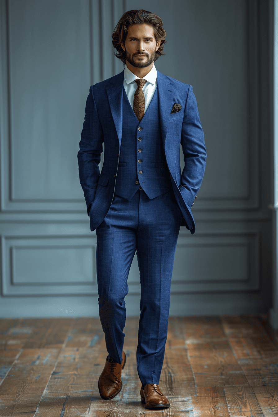 Blue Wool Cocktail Party Suit — Custom Made to Measure