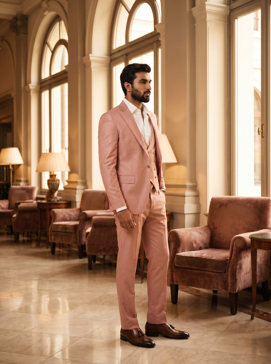 Blush Pink Silk Blend 3-Piece Suit — Custom Made to Measure - side view