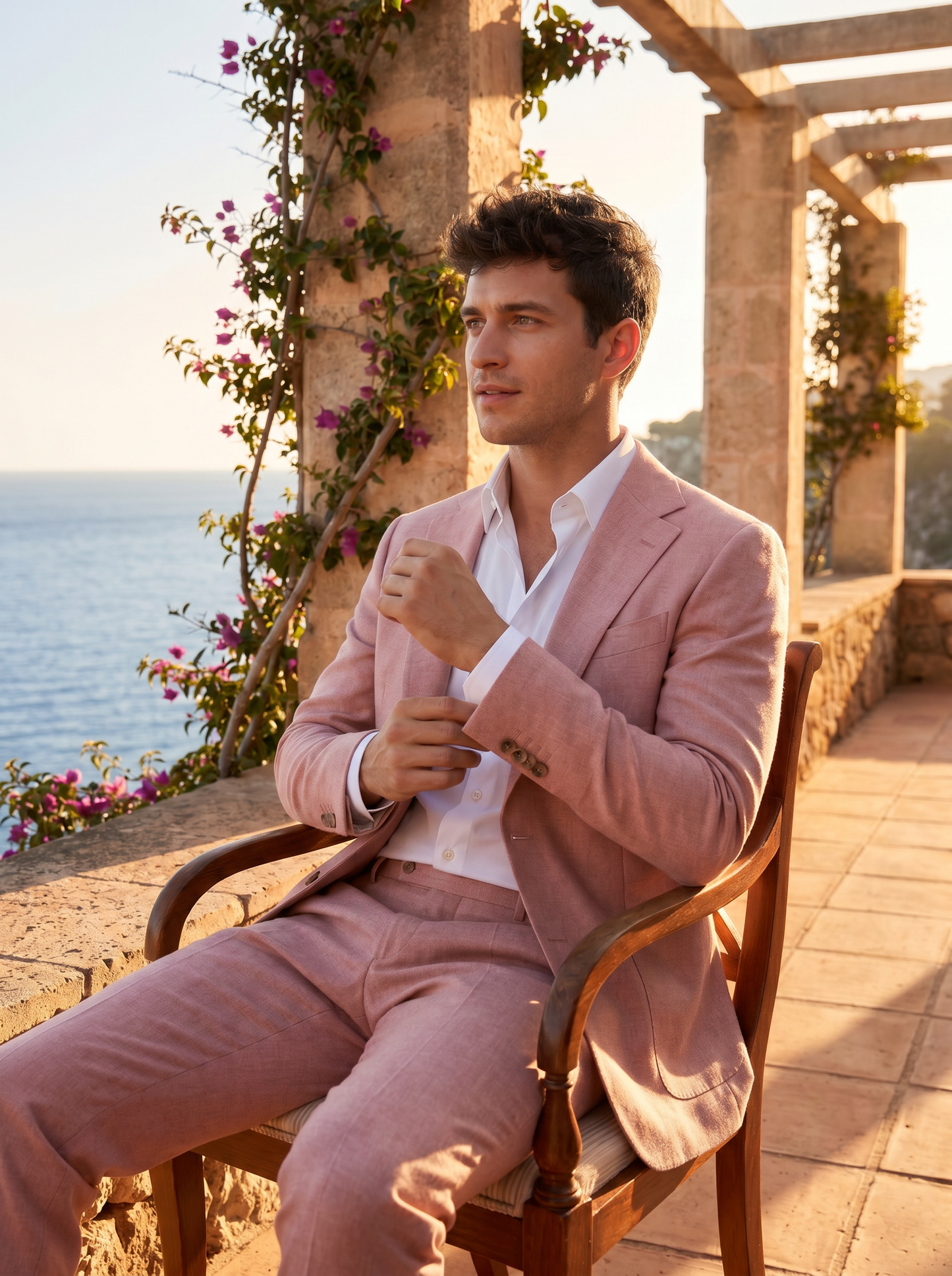 Blush Pink Wool Suit — Custom Made to Measure - seated view