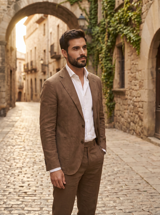 Brown Cotton Groomsmen Suit — Custom Made to Measure - side view